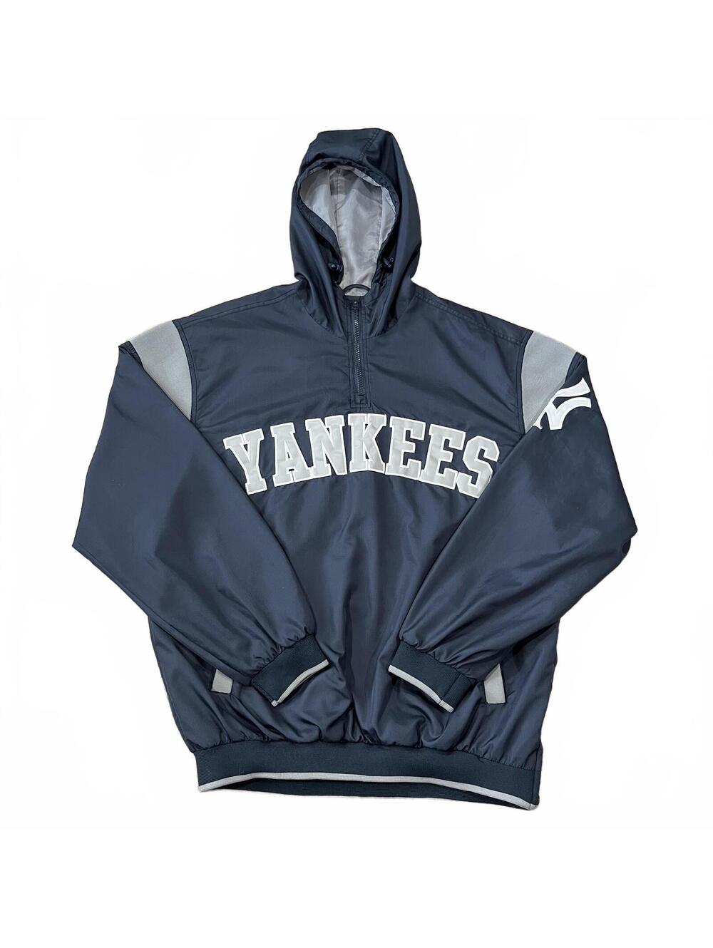 Vintage New York Yankees 1/4 Zip Pullover Windbreaker Jacket Hooded Size Medium